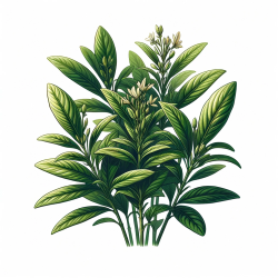 DALL·E 2024-01-12 17.10.50 - An illustration of a coca plant in its natural habitat. The image should show a lush, green coca plant with its distinctive slender leaves. The plant